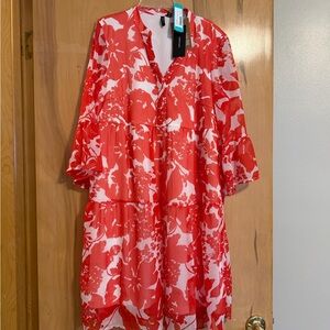 Vero Moda Vibrant Red and White Long Sleeve Dress